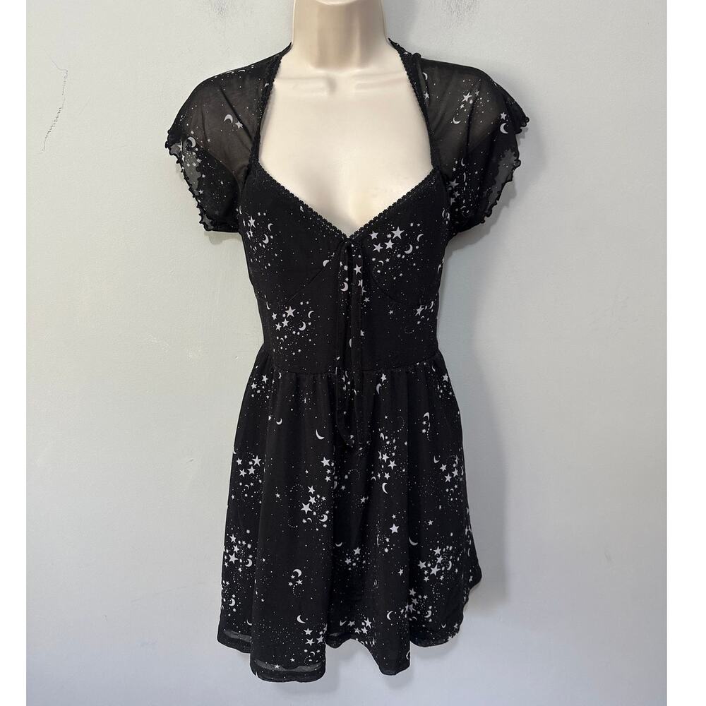 Urban Outfitters Romper Womens Black Mesh Celestial Moons Stars Dark Fairy Goth